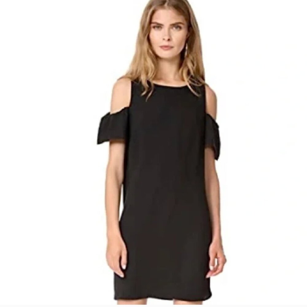 AMANDA UPRICHARD Cold Shoulder Black Silk flutter sleeve dress